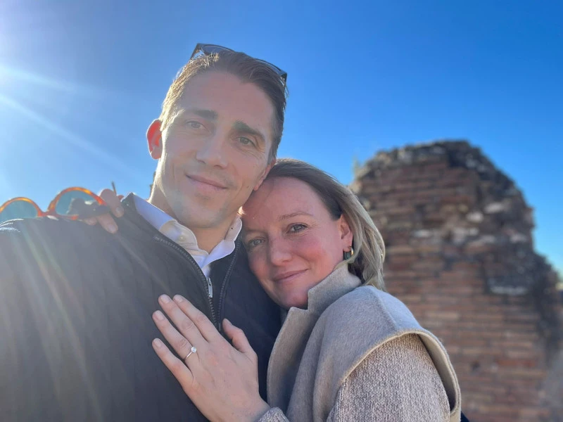 Couple celebrating engagement